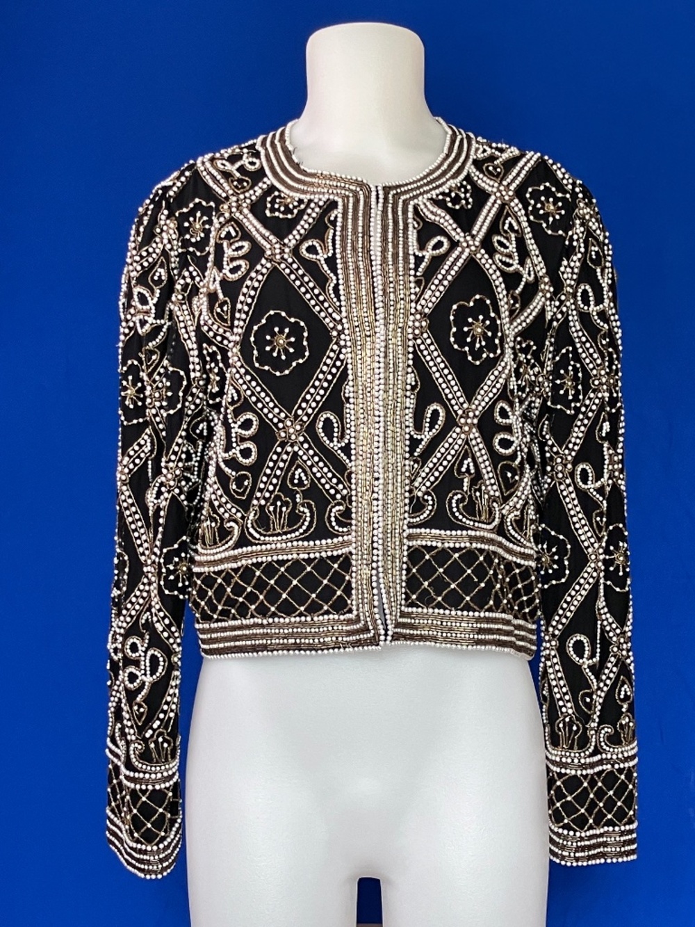 Laurence Kazar Beaded Jacket in Black-White-Gold